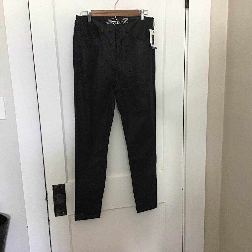NWT Seven7 Matte Black Coated Skinny Jeans 14 12 10 - Picture 2 of 14